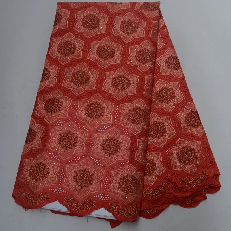 

Free shipping (5yards/pc) High quality embroidered Swiss voile lace fabric red African cotton lace fabric for party dress CLP34