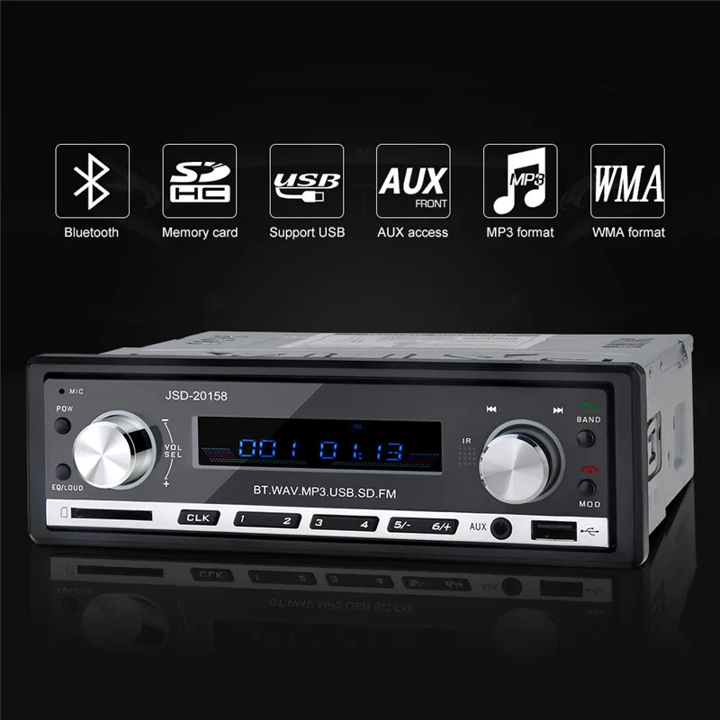  JSD-20158 12V Bluetooth Stereo FM Radio Tuner MP3 Car Audio Player USB SD AUX APE FLAC WMA Car Electronics In-Dash One DIN 