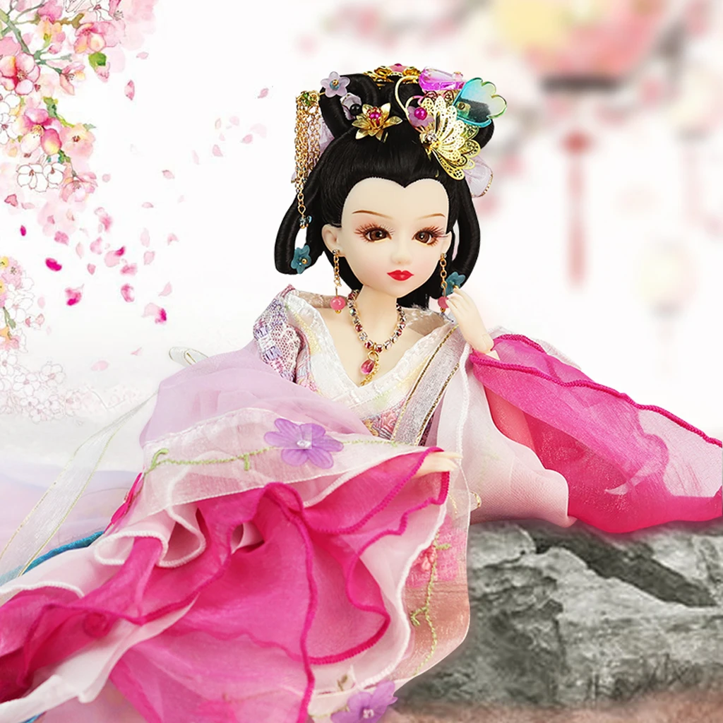 Vintage Gown Clothes Dolls Flexible Joints Vinyl Body Doll Oriental Chinese Ancient Costume Doll Kids Toys Pink