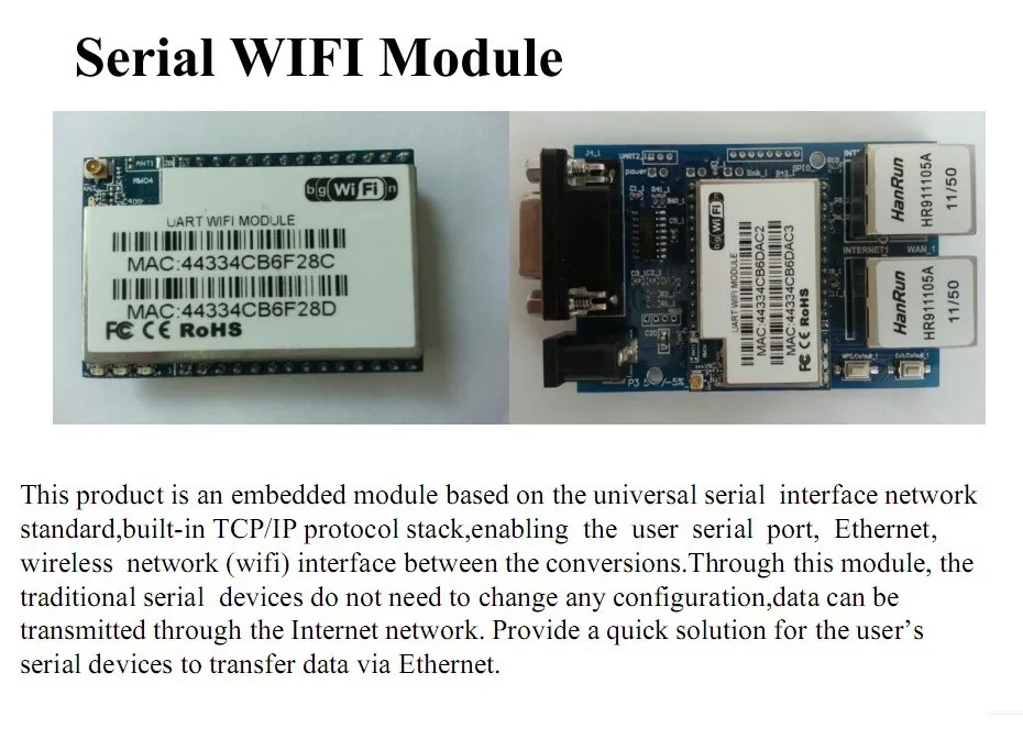 Серийный WiFi Ethernet rs232/rs485 WiFi модуль Стартовый комплект с 6 дБ антенной HLK-RM04