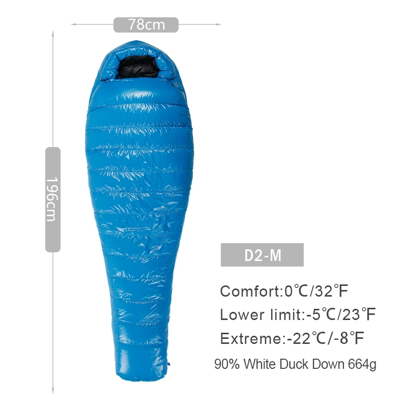 AEGISMAX D Серия белый утиный пух мумия кемпинг походный спальный мешок Сверхлегкий Открытый трехсезонный нейлоновый спальный мешок - Цвет: D2 BLACK M