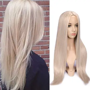 FAVE Long Straight Pure Light Brown Blonde Long Synthetic Wigs for White /Black Women 22 Inch Middle Part Can be Cosplay Wigs 1