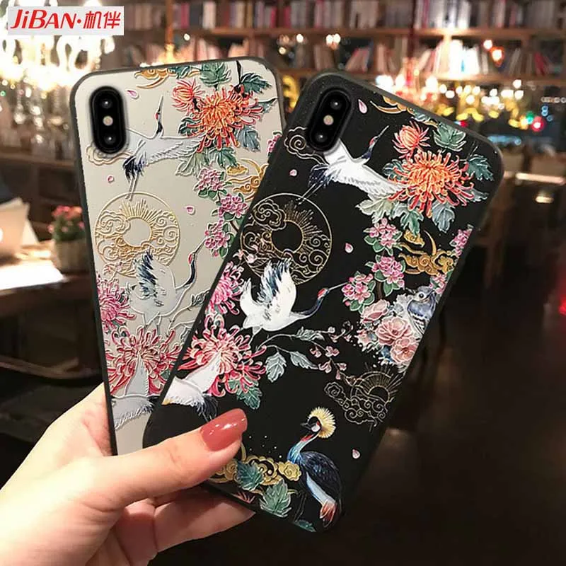 JIBAN Chinese style crane flower Soft Silicon Phone Case