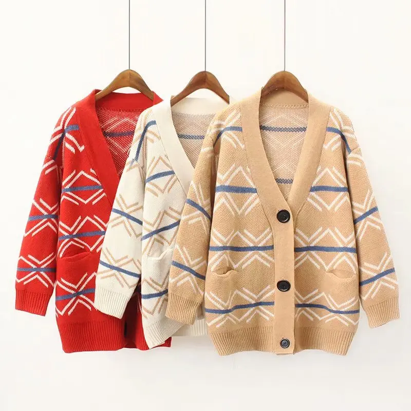

Women Geometric Knit Sweater Cardigans 2018 Autumn Winter Season