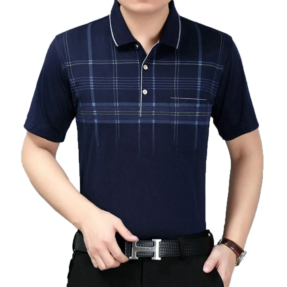 

Men Business Casual Shirts Navy Blue Wine Red Grey Plaid Pattern Tops Male Summer Elegant Short Sleeve Turn Down Collar Blouse M