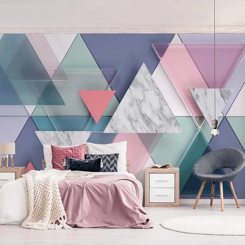 Пользовательские фотообои 3D треугольник Геометрическая мраморная плитка текстура настенная живопись гостиной спальни обои для стен