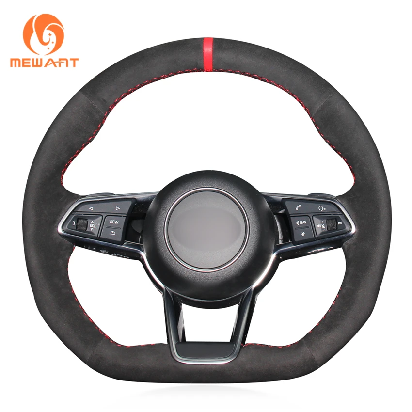 Mewant Black Suede Red Marker Comfortable Car Steering Wheel Cover