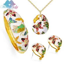 Srta. Señora de Lujo Novia de La Boda Sistemas de La Joyería Del Esmalte de La Mariposa de Insectos Para Las Mujeres Colgante Collar Aretes Brazaletes MLYT3704
