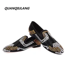 Новинка брендовые дизайнерские красные туфли Gold diamond кожаные туфли со стразами кожа модная дизайнерская мужская повседневная обувь 39-47