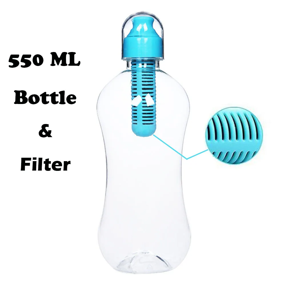 

550mL Portable Activated Carbon Filtering Water Drinking Bottle with Built-In Filter Outdoor Hiking Filtered Drinking Bottle