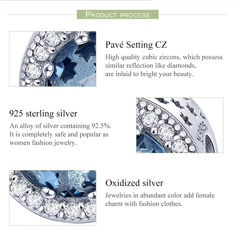 BAMOER 925 пробы серебряные сверкающие звезды проложить синий CZ бусины подходят для женщин браслеты и изготовление ювелирных ожерелий SCC730