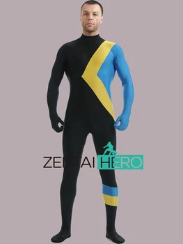 

Free Shipping DHL Cool Blue Black Yellow And Green Lycra Spandex Zentai Suits American Super Hero Costume LZ119