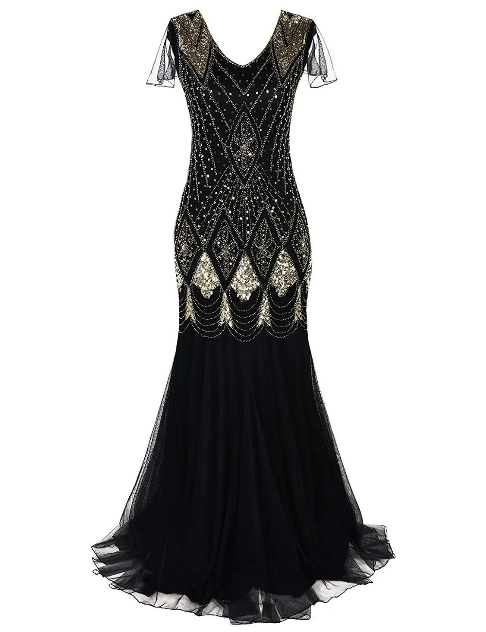 Women's Dress 1920s Sequin Mermaid Flapper Gatsby Maxi Long Formal Ball ...