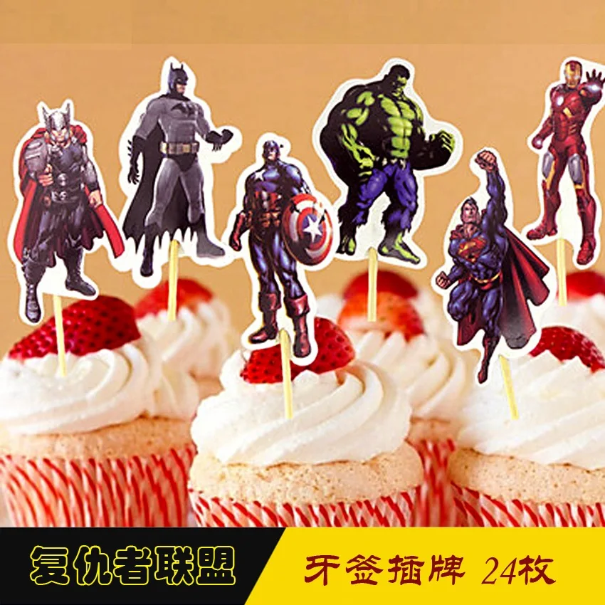 

60pcs/lot of revenger theme cake topper of birthday party decoration, cake accessory