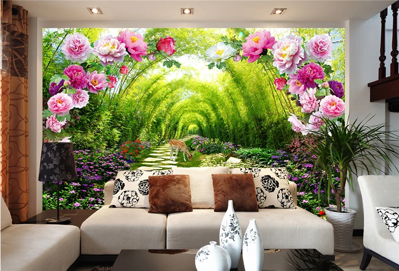 Украшение интерьера, самостоятельное определение размера, 3d садовая зеленая облицованная Цветочная дверь, настенная живопись, обои