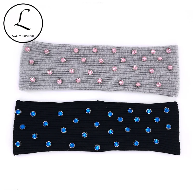 

GZhilovingL Woman Solid Diamonds Ribbed Headbands For Ladies Soft Stretch Cotton Head Wrap Hair bands Accessories Yoga Turban