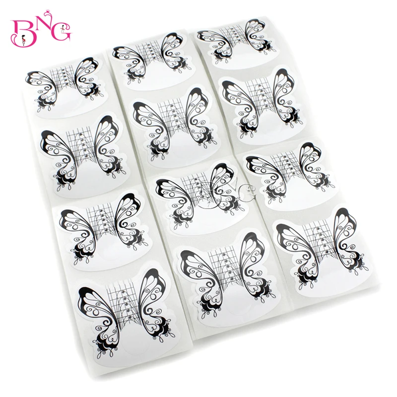 

100pcs Butterfly Nail Form Tips Nail Art Guide Form Acrylic Almond Gel Extension Sticker DIY Nail Polish Curl Form