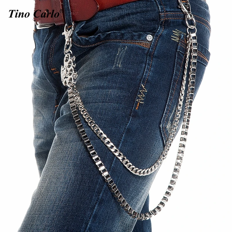 Stainless Steel Skull Bullet Pants Biker Motorcycle Wallet Chain Jeans Keychain