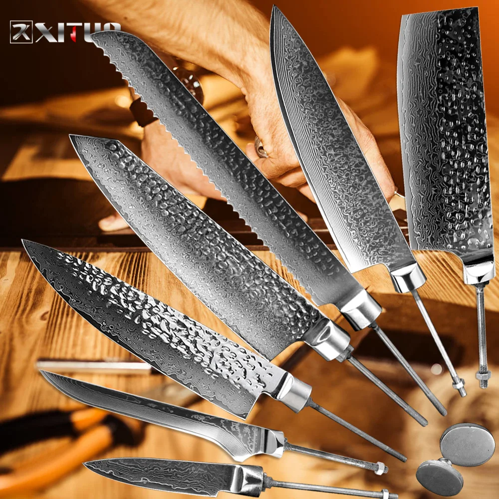 Baratos Cuchillo de Chef XITUO Japón Damasco cuchillo de acero de alto carbono en blanco DIY hoja sin mango pan serrado rebanador herramienta Gyuto