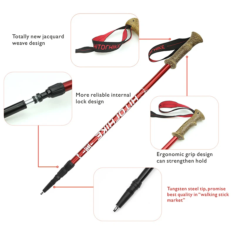 Pólos de Caminhada Liga de Alumínio Muleta de Tiro Caminhada Pólo Nórdica Telescópica Alpenstock 6061 Bengala Senderismo Caminhadas 290 g - pc 4 High Quality Esporte e Lazer
