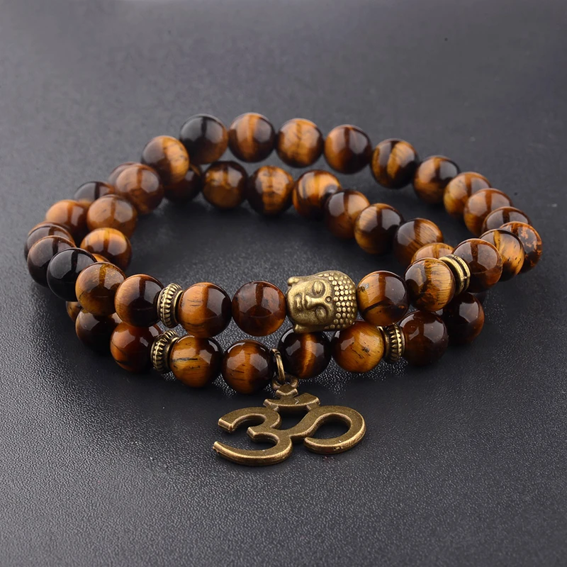 Charm Retro Buddha Bead Bracelet Men Black Natural Stone Chakra Bracelets Erkek Bileklik Bracelet Homme AB226