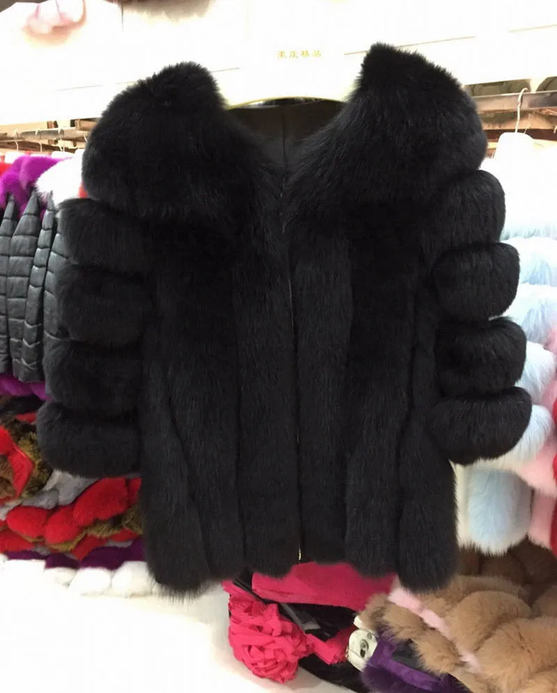 Новое поступление, пальто с натуральным лисьим мехом, женская зимняя куртка с отделкой из меха, Толстая теплая женская верхняя одежда из натурального меха, модная Вертикальная S1589 - Цвет: Black