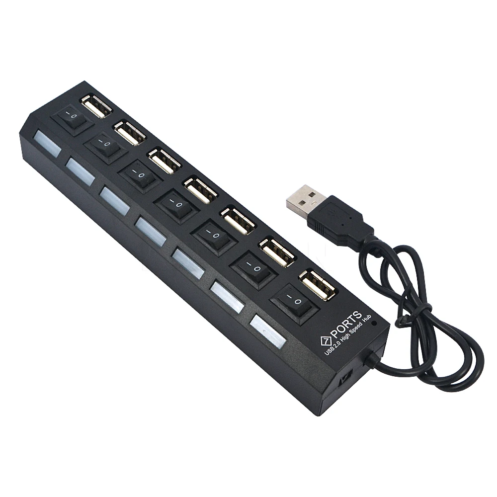 Kebidumei 7 портов высокоскоростной USB 2,0 концентратор 5 Гбит/с ВКЛ./ВЫКЛ. Переключатель портативный usb-адаптер кабель сплиттер для компьютера