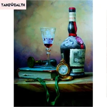 Полный Круглый Алмаз 5D DIY Алмазная картина часы вино 3D вышивка крестиком фото на заказ мозаика домашний декор r231