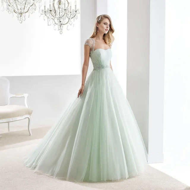2016 vestido de novia verde menta sweetheart cap manga vestido de