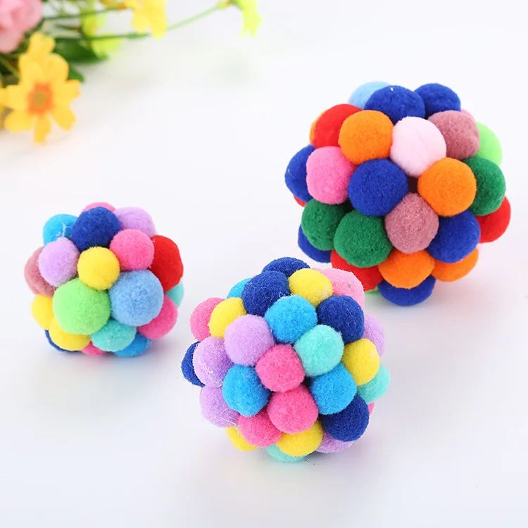 

1Pcs Pet Cat Toy Colorful Handmade Bells Bouncy Ball Built-In Catnip Interactive Toy Cat plush nature Mice Animal Toys For Fun