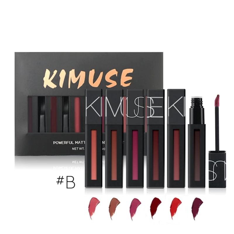 Kimuse 6 шт./компл. блеск для губ комплект бархатный набор из помад антипригарная чашка водонепроницаемый стойкий цветной Быстрый жидкий комплект помад - Цвет: B