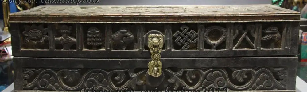 

FREE SHIPPING 23" Tibet Bronze Lection Word Scripture Sutra Book Books Box Case Caske