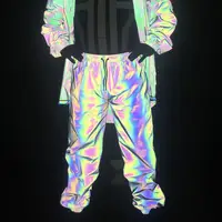 Techwear Style Rainbow Color Reflective Pants Men Women Punk Hip Hop Reflect Light Joggers Outdoor Casual Sport Windproof Pants 1