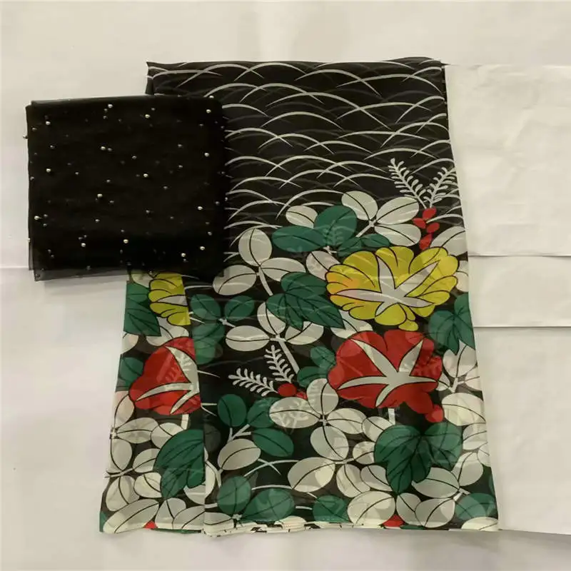 

African soft silk fabric ,for garment neat embroidery on the material with swiss voile lace tissu (5+2 yards/set) ! LXF42512