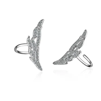 

Hot Sale Wholesale New Wings Design Shiny Zircon 925 Sterling Silver Clip Earrings for Women Girls Jewelry Christmas Gift