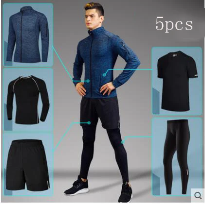 

2018 Mens Sports Suits Gym Sportswear Winter Running Suits 4/5pcs Men Compression Fitness Tracksuits Training Jogging Suits