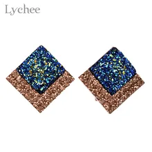 Lychee Мода синие квадратные серьги-гвоздики со стразами из серьги золотистого цвета; обувь с блестящими украшениями шпильки геометрической формы серьги для женщин, ювелирные изделия для Для женщин
