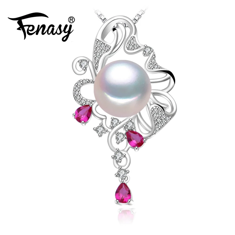 

FENASY Pearl Jewelry,ruby Necklace,Choker 925 sterling silver pendant for Women 2018 new stone pendant necklace for women