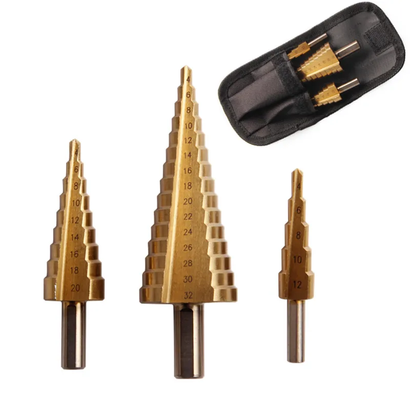 3pcs Step Drill Bit 412/420/432mm Hss4241 Triangle Shank Pagoda