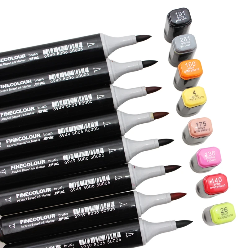 Двусторонние маркеры FINECOLOUR 36 48 60 72 цветов кисть манга спиртовые скетч для дизайна