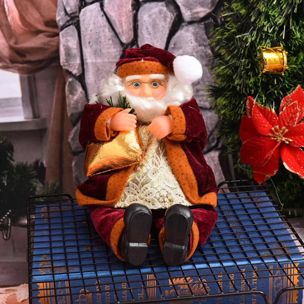 35cm Christmas Sitting Santa Claus Doll Figurine Toy Home Ornament Decoration Gift for Home Tabletop Decor Kids Present