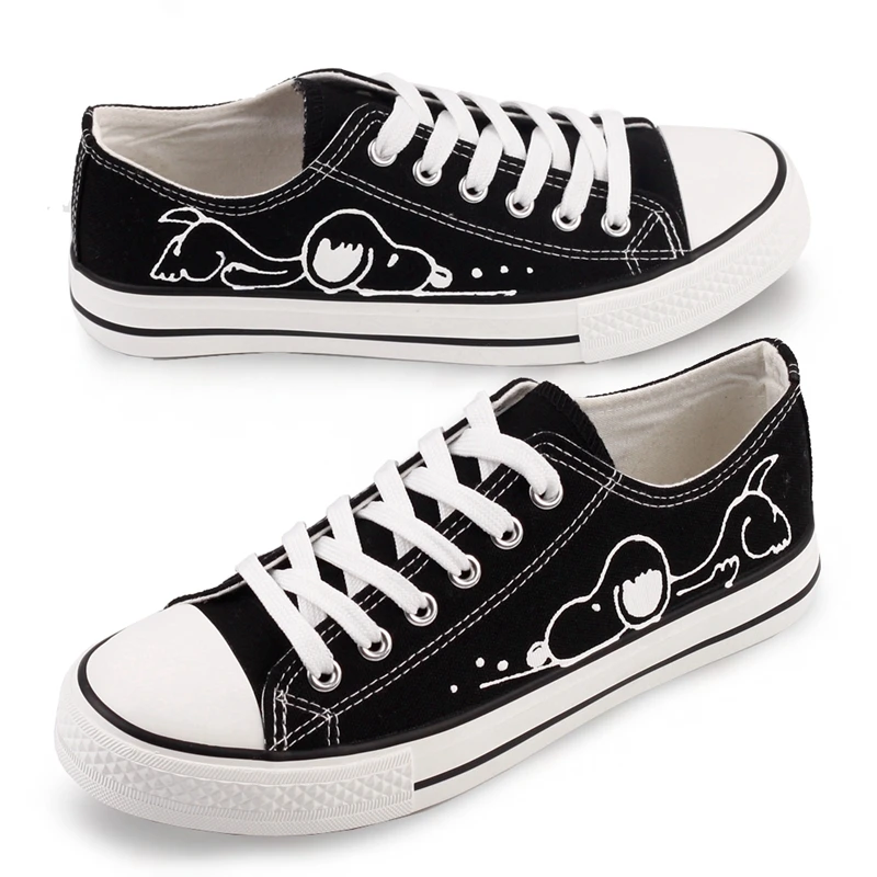 

Cartoon Women Black Canvas Vulcanized Casual Shoes Sneaker Comfortable Flats Cute Young Animal Fashion Designers Summer Plus