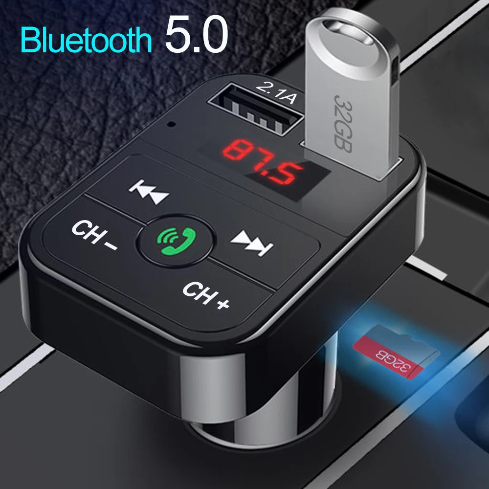 Автомобильный Bluetooth 5,0, fm-передатчик, беспроводной аудио приемник, Автомобильный MP3 плеер, 2.1A, двойной USB, быстрое зарядное устройство, автомобильные аксессуары