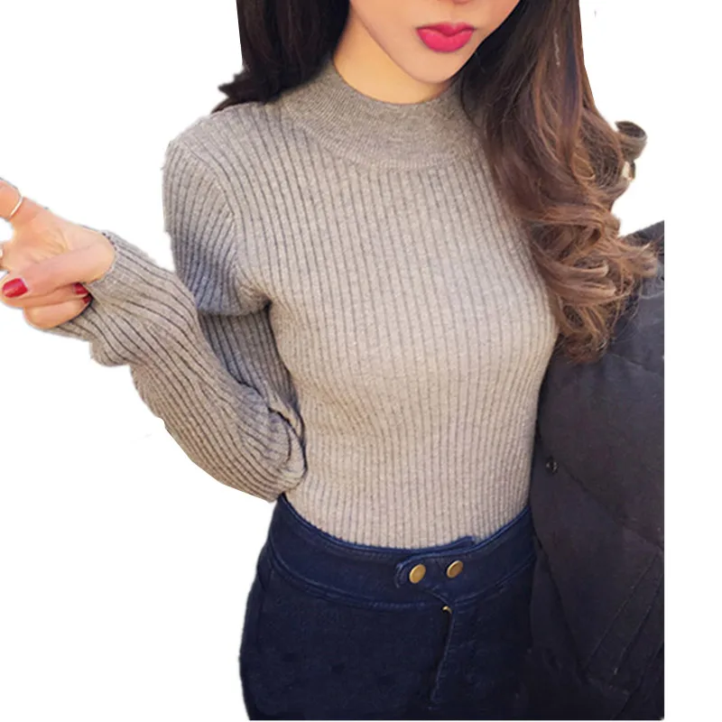 

B3306 autumn winter 2019 new fashion women's wear half-high neck long sleeve slim sweater cheap wholesale