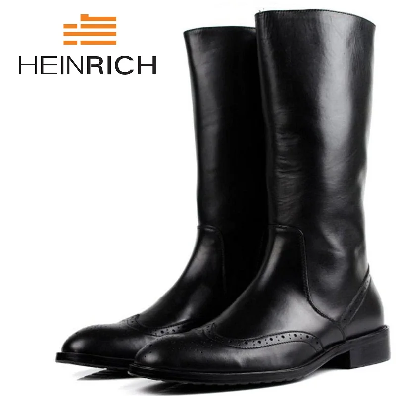 

HEINRICH Autumn And Winter New Mens Pointed Toe Zip Genuine Leather Dress Boots Career Work Boots Shoes Men Winterjas Mannen