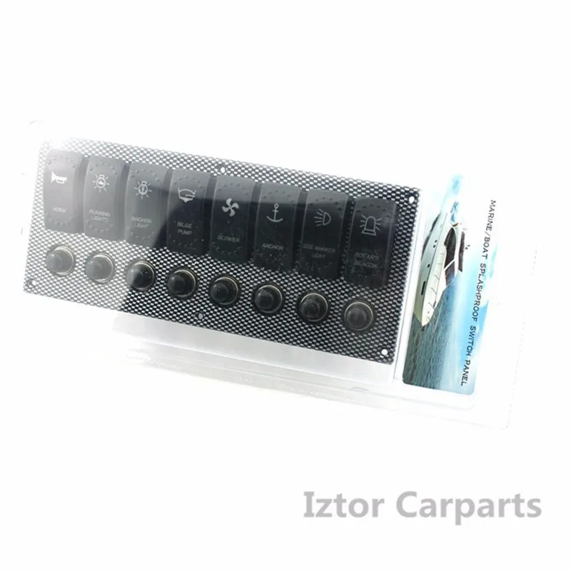 

8 Gang Waterproof Laser Etched 3PINS Rocker Switch Panel with Circuit Breaker Overload Protected For Marine Boat Yacht RV