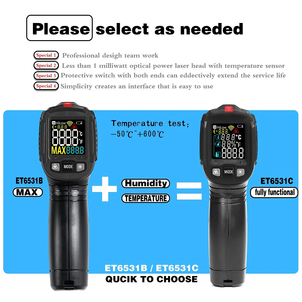 WinAPEX Ручной бесконтактный Инфракрасный цифровой термометр измеритель-50 до 600 градусов Цельсия с VA цветным экраном температуры