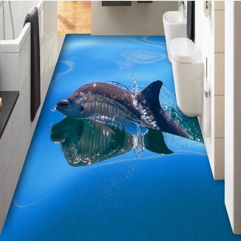 beibehang Custom large fresco blue ocean dolphin playing room 3D floor thickening waterproof wear pvc floor stickers однослойная труба blue ocean