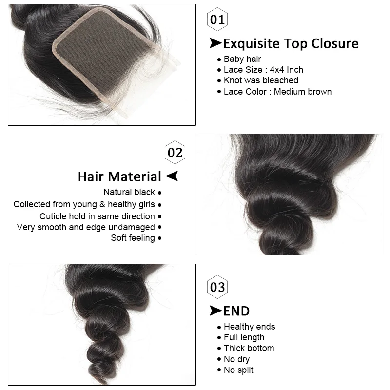 [FYNHA] 3 Bundles With a Lace ClosurePeruvian Virgin Hair Weave Loose Wave Human Hair Extensions