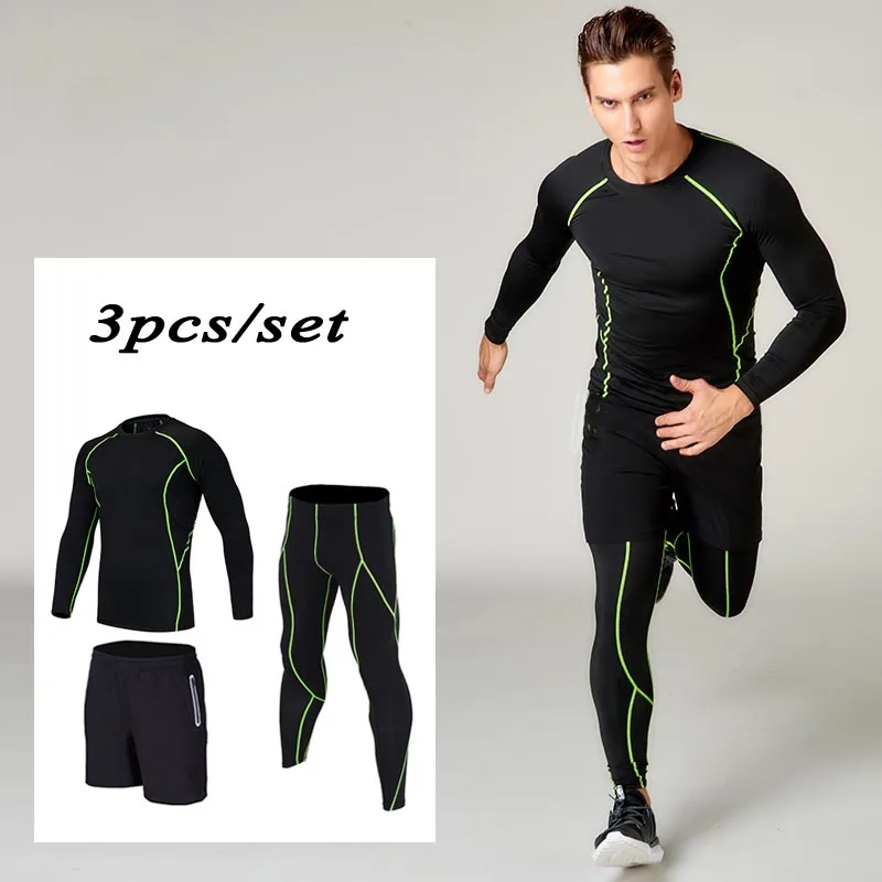 2018 Survetement Men Sports Suit 3pcs Quick dry Running Set Sports ...